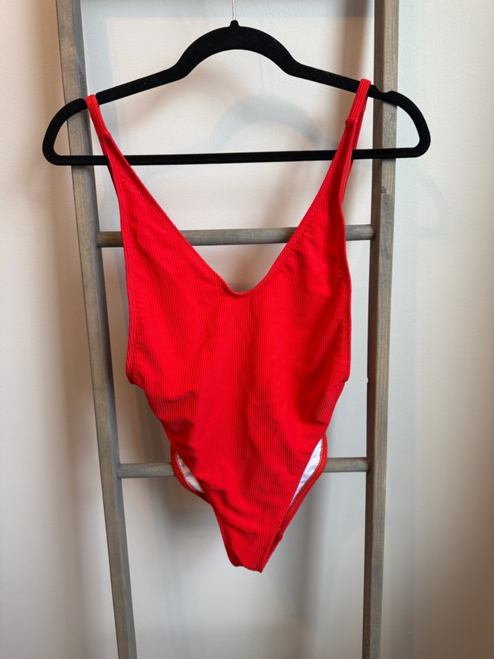 Nasty Gal Red Ribbed One-Piece Swimsuit